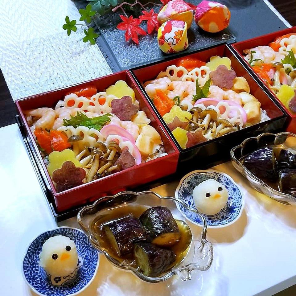 春のちらし寿司と
揚げ茄子シマエナガの大根おろし添え